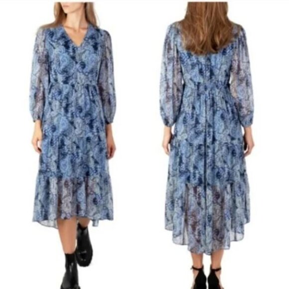 Joie Parisian Paisley Lined Maxi Tiered Boho Chiffon Dress Blue NEW Size 2X - Picture 3 of 14